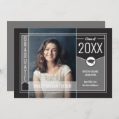 Modern Grey Stripes Afstuderen Foto Afstuderen Aankondiging (Voorkant / Achterkant)