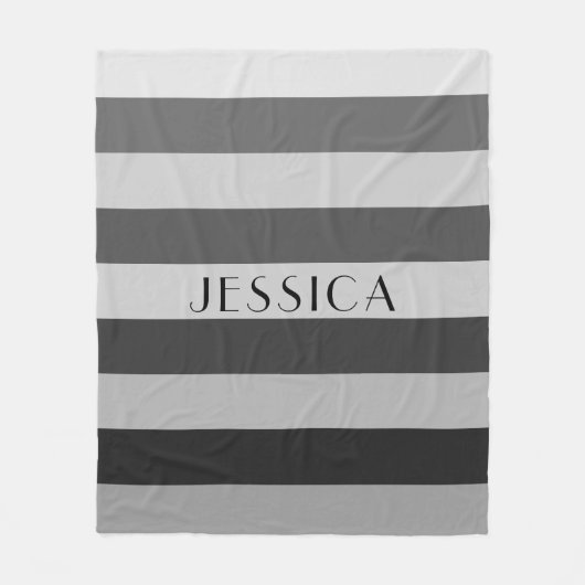 Modern Grey Stripes Naam Fleece Deken (Voorkant)