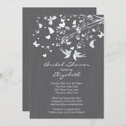 Modern Grey Tortelduifjes Bridal Shower Kaart (Voorkant / Achterkant)