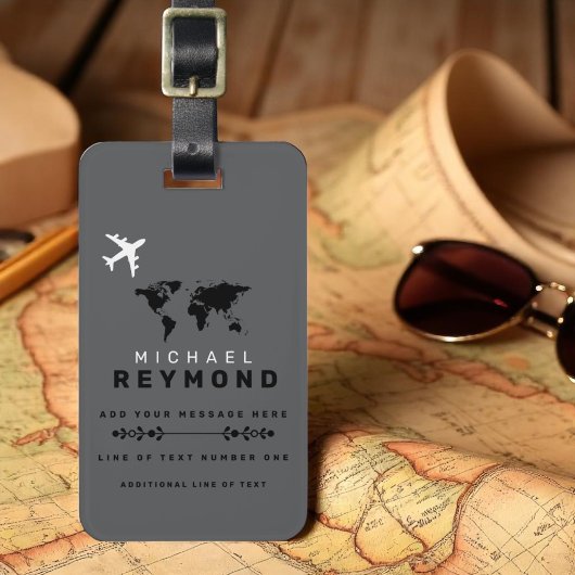 Modern Grey Travel Bag Label met aangepaste naam Bagagelabel