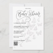Modern Grey Vlinders Baby shower QR Code Kaart (Voorkant)