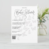 Modern Grey Vlinders Baby shower QR Code Kaart (Staand voorkant)