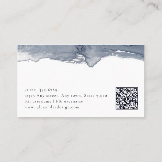 Modern Grey Waterverf Kalligrafie Minimale QR-code Visitekaartje (Achterkant)