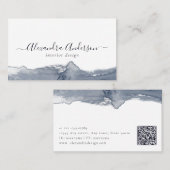 Modern Grey Waterverf Kalligrafie Minimale QR-code Visitekaartje (Voorkant / Achterkant)