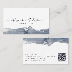 Modern Grey Waterverf Kalligrafie Minimale QR-code Visitekaartje