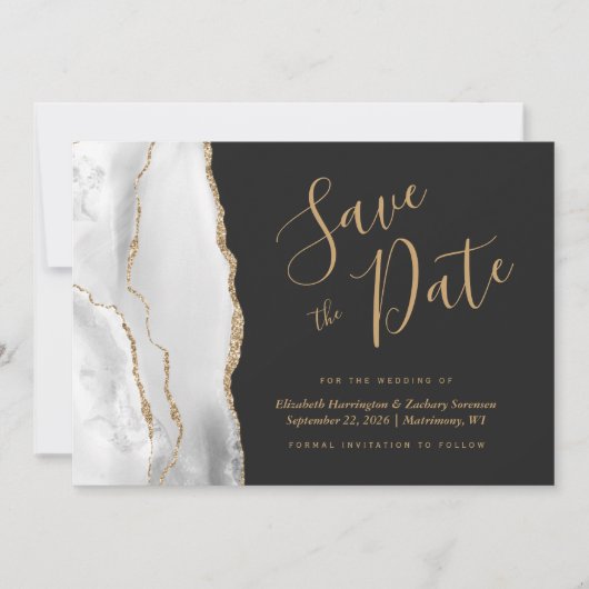 Modern Grey White Agate Dark Save the Date Kaart (Voorkant)