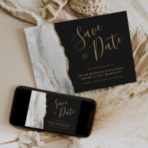 Modern Grey White Agate Dark Save the Date