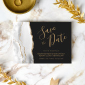 Modern Grey White Agate Dark Save the Date Kaart