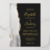 Modern Grey White Agate Dark Wedding Folie Uitnodiging (Voorkant)