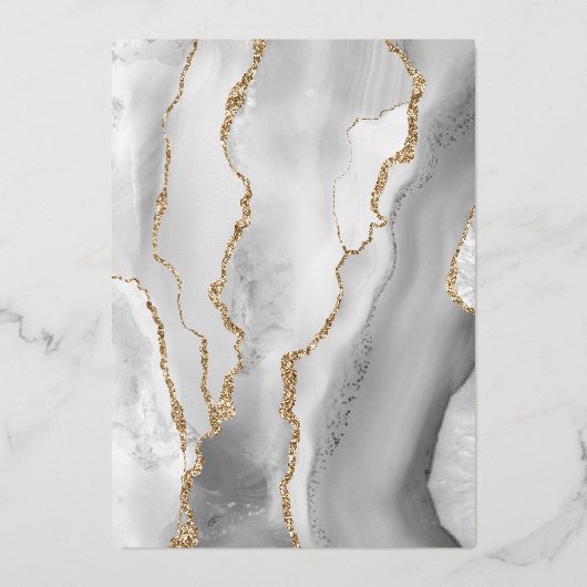 Modern Grey White Agate Dark Wedding Folie Uitnodiging (Achterkant)