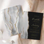 Modern Grey White Agate Dark Wedding Folie Uitnodiging