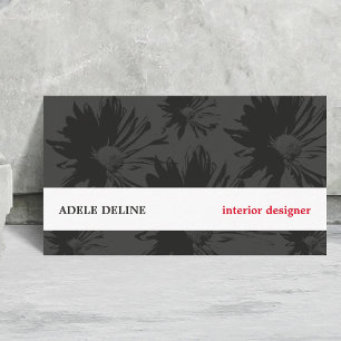 Modern Grey White Floral Interior Designer Visitekaartje