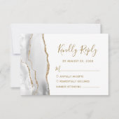 Modern Grey White Gold Agate Wedding RSVP Kaartje (Voorkant)