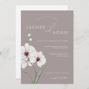 Modern Grey White Orchids Initialen Bloemenbruilof Kaart