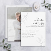 Modern Grey White Script Botanical Photo Wedding Kaart