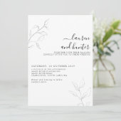 Modern Grey White Script Botanical Photo Wedding Kaart (Staand voorkant)