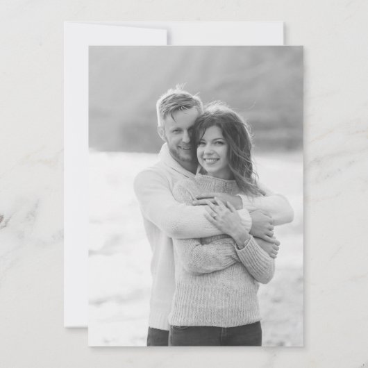 Modern Grey White Script Botanical Photo Wedding Kaart (Achterkant)