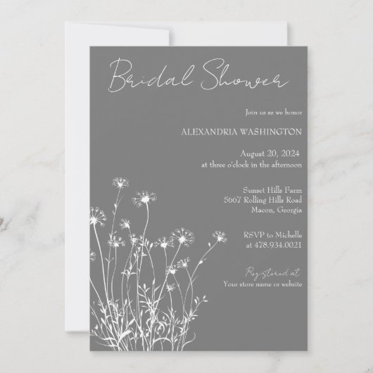 Modern Grey & White Wildflower Vrijgezellenfeest Kaart (Voorkant)