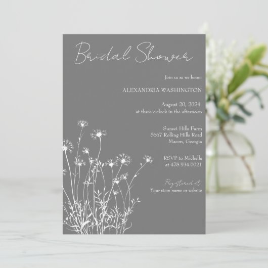 Modern Grey & White Wildflower Vrijgezellenfeest Kaart (Staand voorkant)