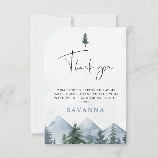 Modern Grey Wilderness Winter Baby Shower Bedankkaart (Voorkant)