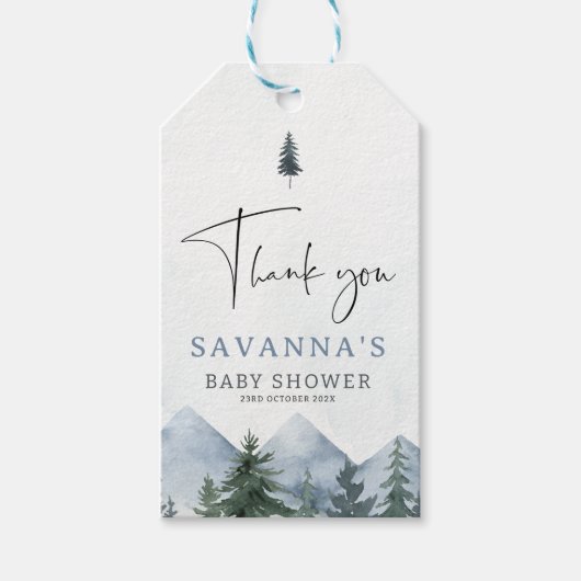 Modern Grey Wilderness Winter Baby Shower  Cadeaulabel (Voorkant)