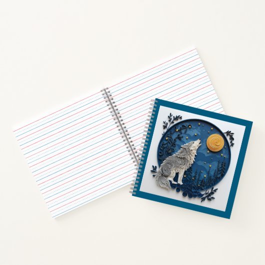 Modern Grey Wolf Howling at the Moon Notitieboek (Binnen)