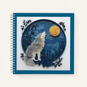Modern Grey Wolf Howling at the Moon Notitieboek (Voorkant)