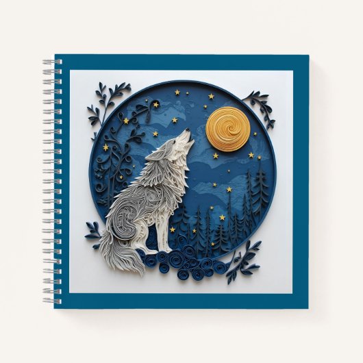 Modern Grey Wolf Howling at the Moon Notitieboek (Voorkant)