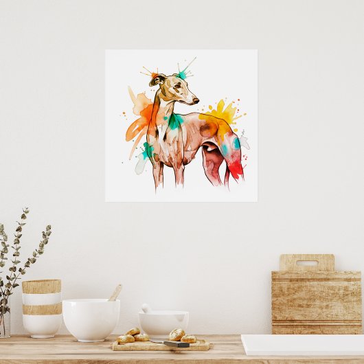Modern Greyhound Poster met Waterverf accenten (Keuken)