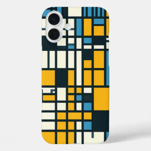 Modern Grid Abstraction – Mondriaan geïnspireerde iPhone 16 Plus Hoesje