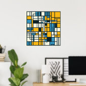 Modern Grid Abstraction – Mondriaan geïnspireerde  Poster (Thuiskantoor)