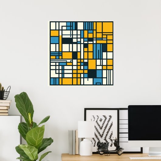 Modern Grid Abstraction – Mondriaan geïnspireerde  Poster (Thuiskantoor)