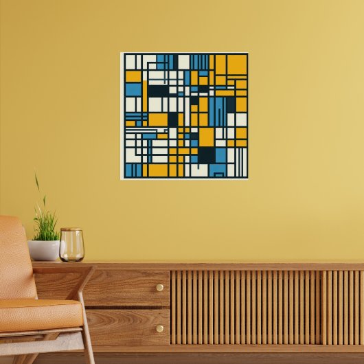 Modern Grid Abstraction – Mondriaan geïnspireerde  Poster (Woonkamer 2)