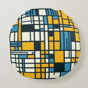 Modern Grid Abstraction – Mondriaan geïnspireerde  Rond Kussen