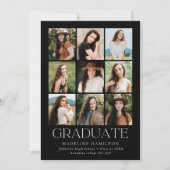 Modern Grid Black 9 Photo Collage Afstuderen Aankondiging (Voorkant)