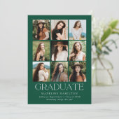 Modern Grid Green 9 Photo Collage Afstuderen Aankondiging (Staand voorkant)