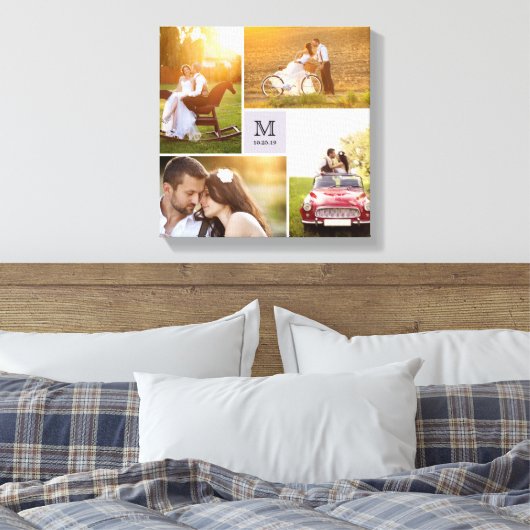 Modern Grid Monogram Bruiloft 4 Fotocollage Canvas Afdruk (Insitu (Slaapkamer))