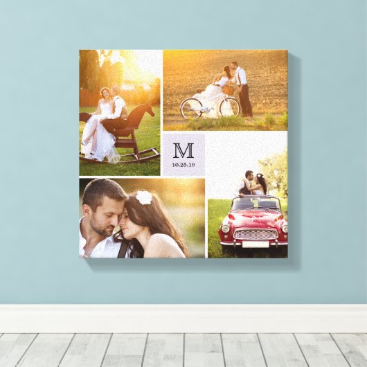 Modern Grid Monogram Bruiloft 4 Fotocollage Canvas Afdruk (Insitu (Houten vloer))