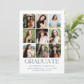 Modern Grid Navy 9 Photo Collage Graduation Party Kaart (Staand voorkant)