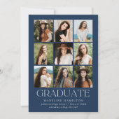 Modern Grid Navy 9 Photo Collage Graduation Party Kaart (Voorkant)