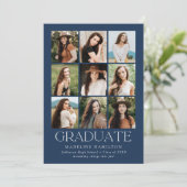 Modern Grid Navy 9 Photo Collage Graduation Party Kaart (Staand voorkant)