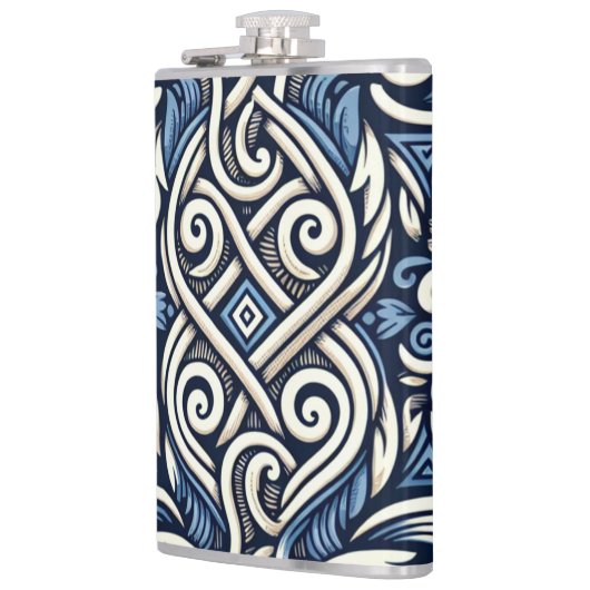 Modern Grieks blauw-wit patroon Heupfles (Links)