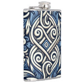 Modern Grieks blauw-wit patroon Heupfles (Rechts)