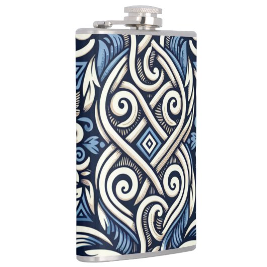 Modern Grieks blauw-wit patroon Heupfles (Rechts)