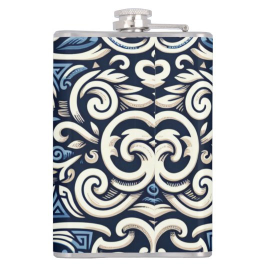 Modern Grieks blauw-wit patroon Heupfles (Achterkant)