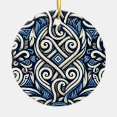 Modern Grieks blauw-wit patroon Keramisch Ornament (Voorkant)