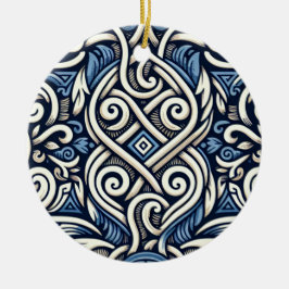 Modern Grieks blauw-wit patroon Keramisch Ornament