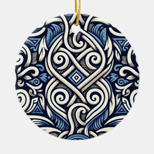 Modern Grieks blauw-wit patroon Keramisch Ornament (Voorkant)