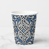 Modern Grieks blauw-wit patroon Papieren Bekers (Voorkant)