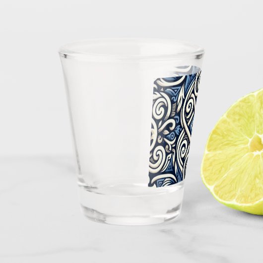 Modern Grieks blauw-wit patroon Shot Glas (Links)